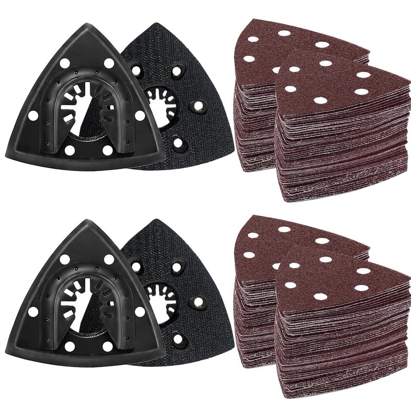 LEILUO 127 Pcs Oscillating Tool Sanding Pad Kit - 4 Triangle Pads, 120 Sandpaper, 3 Adapters - Compatible with DeWalt, Dremel, Milwaukee & More - Image 1